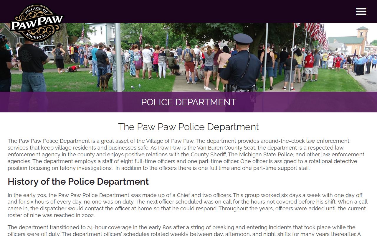 Paw Paw Police Department arrest-record source page for Van Buren County bookings