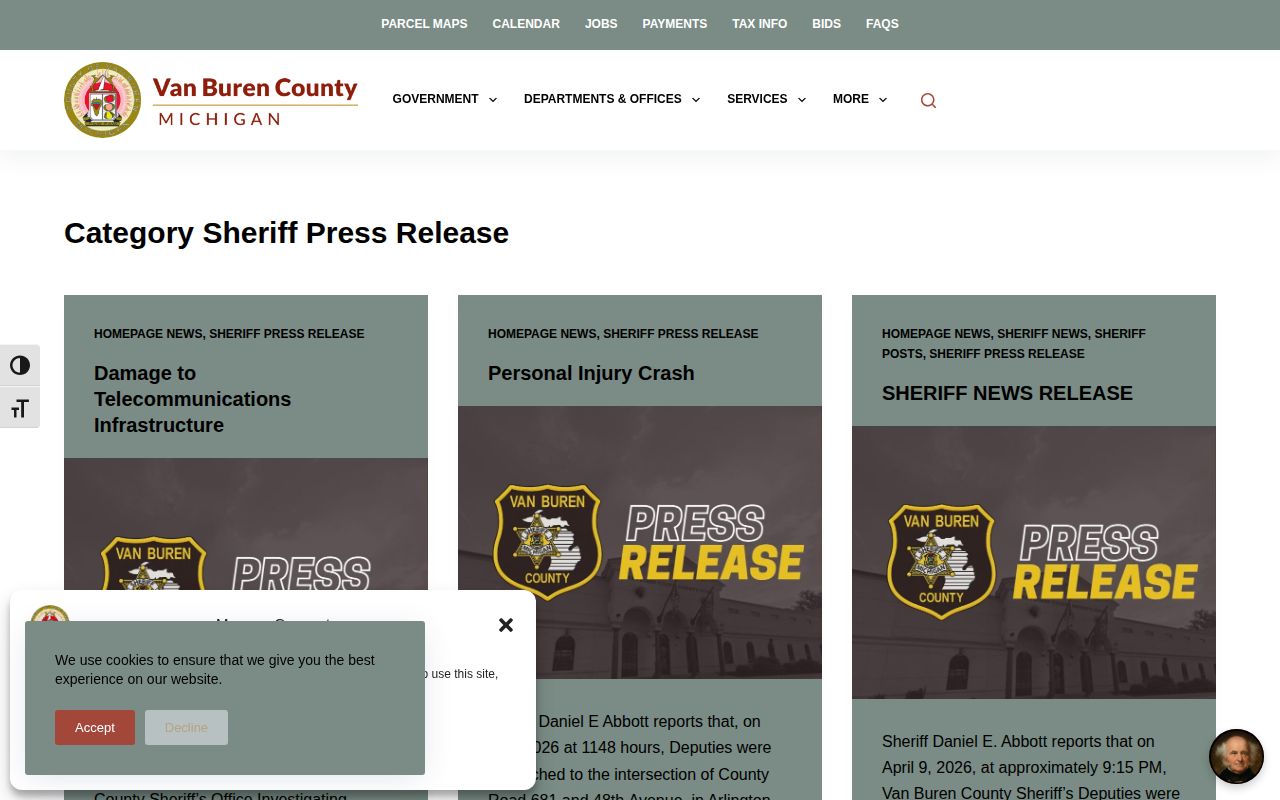 Van Buren County Sheriff source for arrest-record announcements